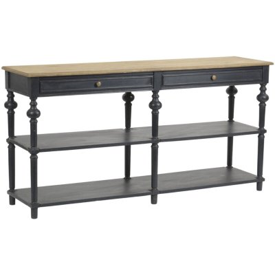 Console &agrave; drapier en bois 2 tiroirs 2 tablettes L160