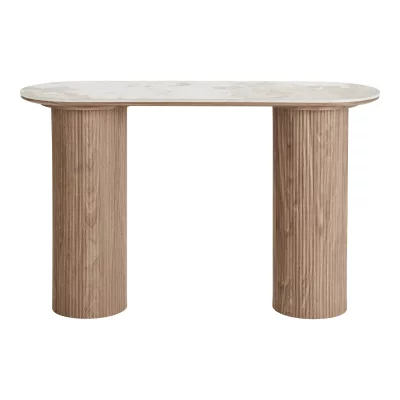 Console aux bords arrondis effet marbre et bois l120cm - marbre blanc