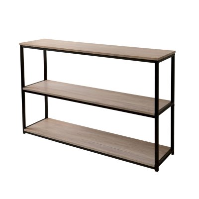 Console d'entr&eacute;e en m&eacute;tal noir et 3 plateaux en bois - long. 120cm