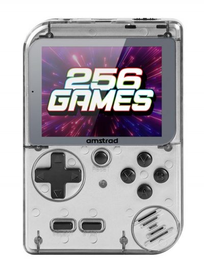 AMSTRAD Console de jeu portable  avec 256 jeux Transparent et Blanc