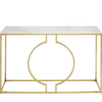 Console en marbre min&eacute;ral blanc et acier dor&eacute;