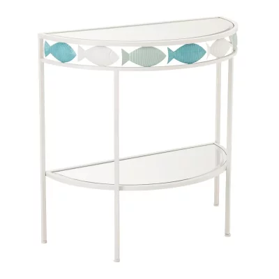 Console En M&eacute;tal ""poisson"" 80cm Blanc & Bleu