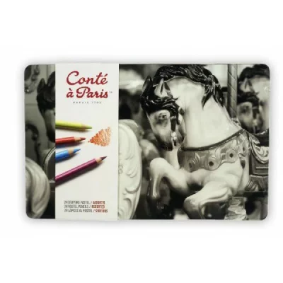 CONTE Cont&eacute; &agrave; Paris Bo&icirc;te M&eacute;tal Assortiment 24 Crayons Pastel
