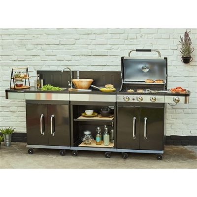 COOK IN GARDEN Cook'In Garden Ensemble Barbecue &agrave; Gaz 3 Br&ucirc;leurs, r&eacute;chaud lat&eacute;ral desserte et &eacute;vier - FIDGI 3