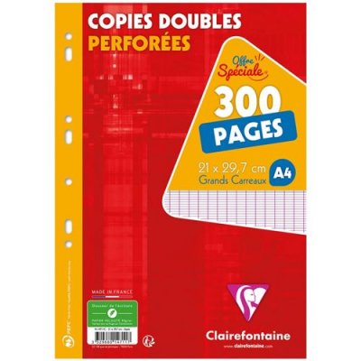 CLAIREFONTAINE Copies doubles perfor&eacute;es A4 - Grands carreaux - 300 pages