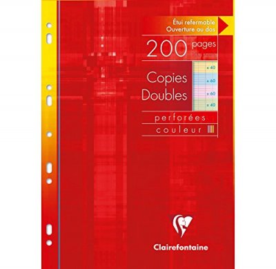 CLAIREFONTAINE Copies doubles perfor&eacute;es -  - 21x29,7 - 200 pages - 90g - Seyes - Coloris assortis