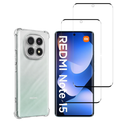 PHONILLICO Coque antichoc pour Xiaomi Redmi Note 15 4G/5G et 2 Verres Tremp&eacute; Film Protection Ecran