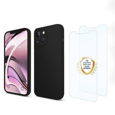 EVETANE Coque Apple Iphone 13 antichoc Noir + 2 vitres - 
