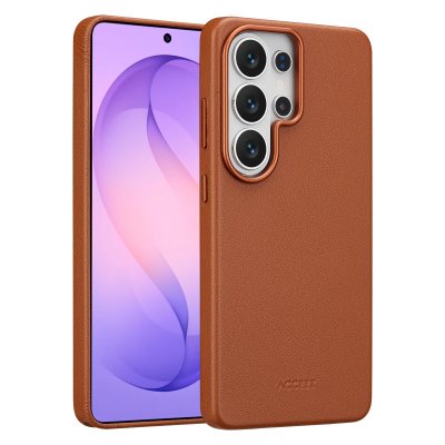 ACCEZZ Coque arri&egrave;re en cuir avec MagSafe pour Samsung Galaxy S26 Ultra - Sienna Brown
