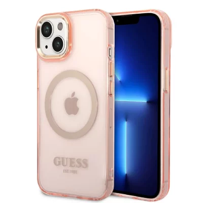 GUESS Coque arri&egrave;re en TPU compatible Magsafe pour iPhone 14 Plus - rose