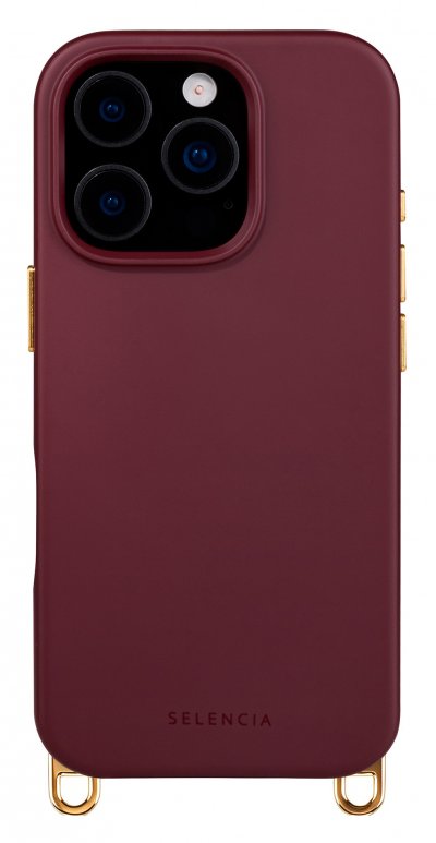 SELENCIA Coque arri&egrave;re iPhone 16 Pro Rivi&egrave;ra MagSafe avec crochets amovibles Bold Burgundy
