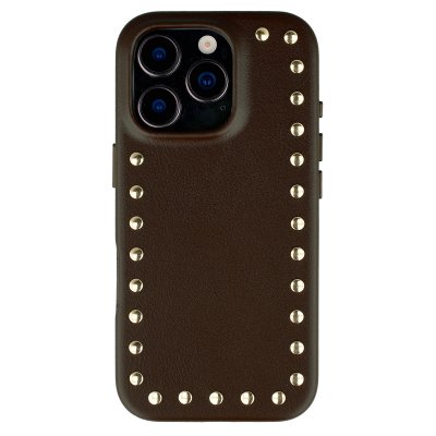 SELENCIA Coque arri&egrave;re iPhone 16 Pro Studs MagSafe - Brun fonc&eacute;