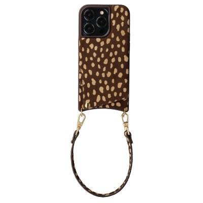 SELENCIA Coque arri&egrave;re Nova iPhone 13 Pro - Cuir v&eacute;ritable avec porte-cartes et cordon - Fawn Chic