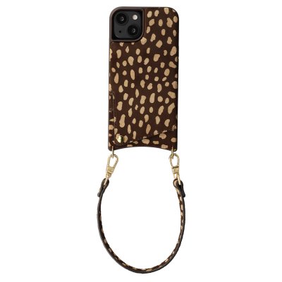 SELENCIA Coque arri&egrave;re Nova iPhone 14 / 13 cuir v&eacute;ritable porte-cartes cordon poignet Fawn Chic