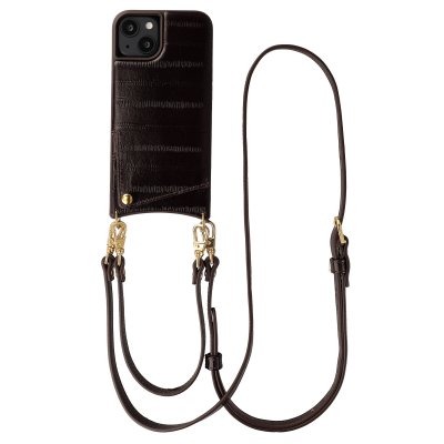 SELENCIA Coque arri&egrave;re Nova iPhone 14 / 13 - Dark Chocolate Cuir V&eacute;ritable Porte-cartes Cordon