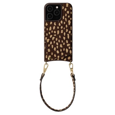 SELENCIA Coque arri&egrave;re Nova iPhone 15 Pro - Fawn Chic Cuir V&eacute;ritable Porte-cartes Cordon