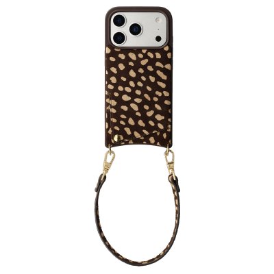 SELENCIA Coque arri&egrave;re Nova iPhone 17 Pro Max cuir v&eacute;ritable porte-cartes cordon poignet Fawn Chic
