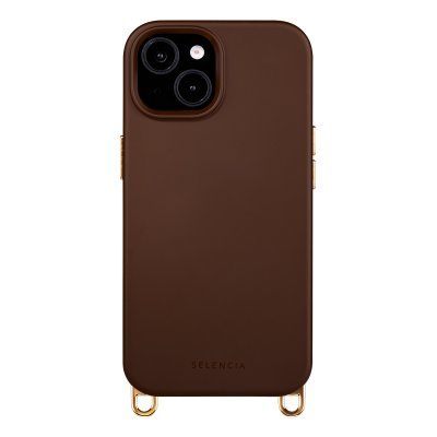 SELENCIA Coque arri&egrave;re Rivi&egrave;ra MagSafe pour iPhone 15 - Crochets amovibles - Brun fonc&eacute;