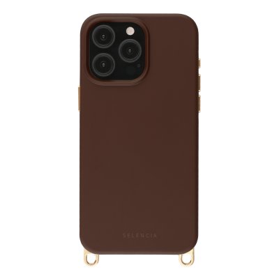 SELENCIA Coque arri&egrave;re Rivi&egrave;ra MagSafe pour iPhone 15 Pro Max - Crochets amovibles - Silicone - Brun fonc&eacute;
