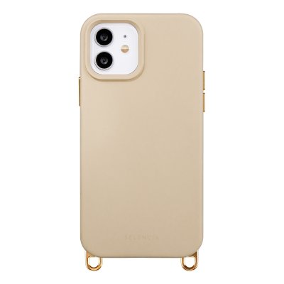 SELENCIA Coque arri&egrave;re Rivi&egrave;ra pour iPhone 12 / 12 Pro MagSafe crochets amovibles Silicone Beige