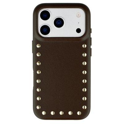 SELENCIA Coque arri&egrave;re Studs MagSafe en cuir pour iPhone 17 Pro Max - Cacao Crush