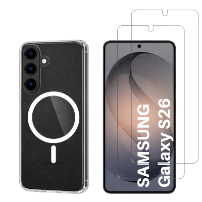 PHONILLICO Coque avec Cercle magn&eacute;tique pour Samsung Galaxy S26 et 2 Verres Tremp&eacute; Film Protection Ecran