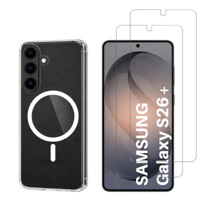 PHONILLICO Coque avec Cercle magn&eacute;tique pour Samsung Galaxy S26 PLUS et 2 Verres Tremp&eacute; Film Protection Ecran
