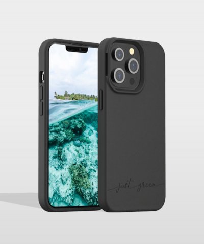 JUST GREEN Coque Biod&eacute;gradable Noire pour iPhone 13 Pro  - Neuf