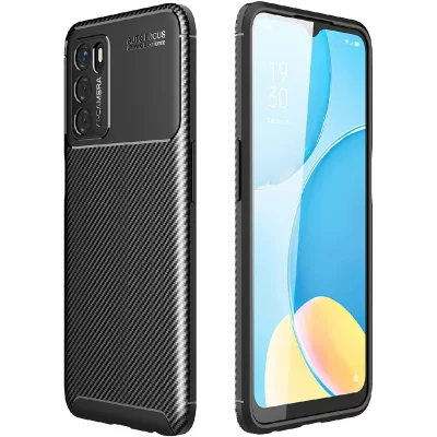 XEPTIO Coque bross&eacute;e noire pour Oppo A16 / A16S Carbon Fiber Antichoc