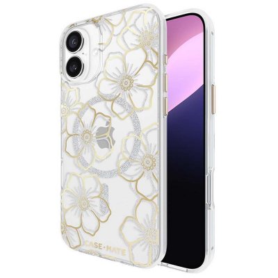 CASE MATE Coque Compatible MagSafe pour iPhone 16 Plus avec Design Floral Gems Dor&eacute;e