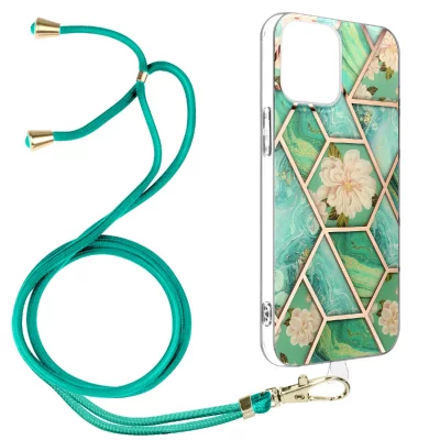 AVIZAR Coque Cordon iPhone 12 Mini Motif g&eacute;om&eacute;trique en Silicone Gel turquoise