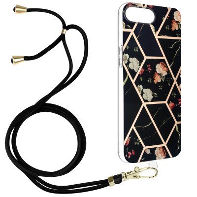 AVIZAR Coque Cordon pour iPhone 8 Plus et 7 Plus Motif g&eacute;om&eacute;trique en Silicone Gel Noir 