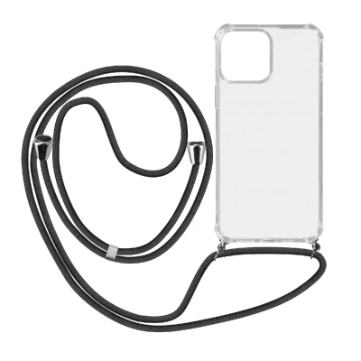 AVIZAR Coque Cordon Transparente Pour iPhone 13 Pro Lani&egrave;re Amovible Noir 