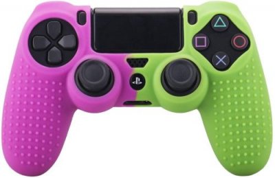 OEM Coque de protection en silicone antid&eacute;rapant pour manette PS4/Slim/Pro - Rose&Vert