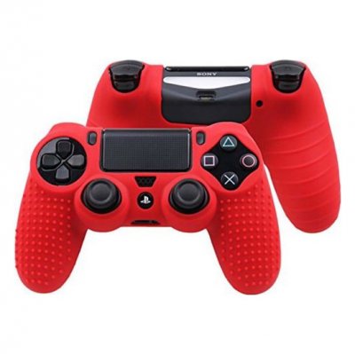 Coque de protection en silicone antid&eacute;rapant pour manette PS4/Slim/Pro - Rouge