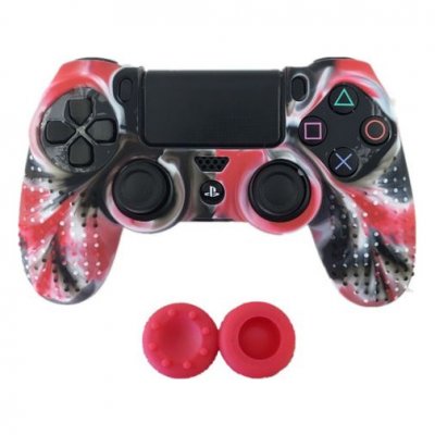 OEM Coque de protection en silicone avec 2 caps pour manette PS4/Slim/Pro - Camouflage rouge