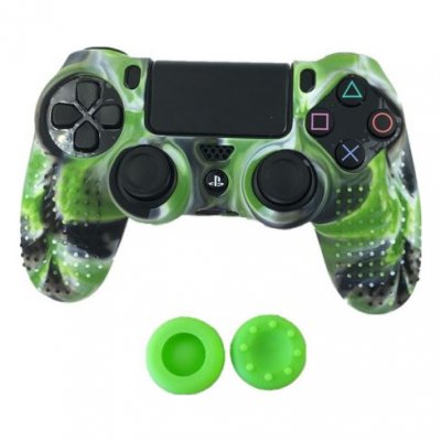OEM Coque de protection en silicone avec 2 caps pour manette PS4/Slim/Pro - Camouflage vert