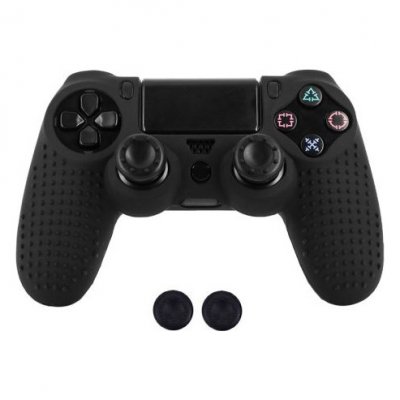 OEM Coque de protection en silicone avec 2 caps pour manette PS4/Slim/Pro - Noir