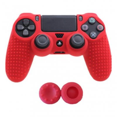 OEM Coque de protection en silicone avec 2 caps pour manette PS4/Slim/Pro - Rouge