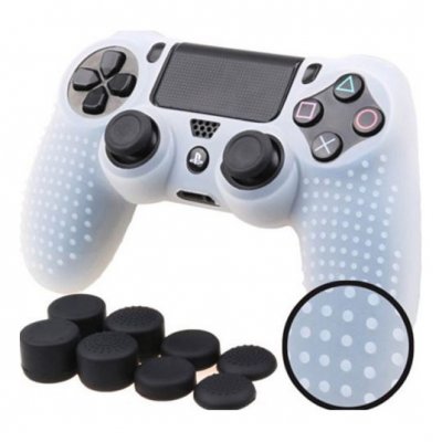 OEM Coque de protection en silicone avec 8 caps pour manette PS4/Slim/Pro - Blanc