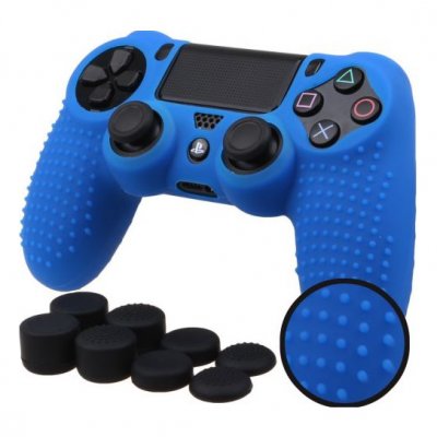 OEM Coque de protection en silicone avec 8 caps pour manette PS4/Slim/Pro - Bleu