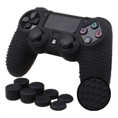 OEM Coque de protection en silicone avec 8 caps pour manette PS4/Slim/Pro - Noir