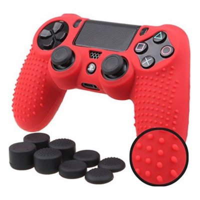 OEM Coque de protection en silicone avec 8 caps pour manette PS4/Slim/Pro - Rouge