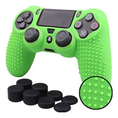 OEM Coque de protection en silicone avec 8 caps pour manette PS4/Slim/Pro - Vert