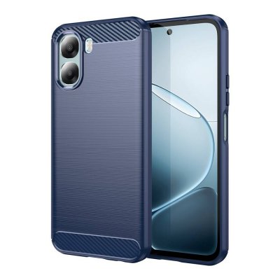 HTDMOBILES Coque de protection Oppo A6 5G / A6x 4G / A6x 5G Silicone Gel Carbone Bleu Fonc&eacute; + Film Ecran