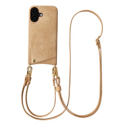 SELENCIA Coque de t&eacute;l&eacute;phone Nova Croco avec cordon et porte-cartes pour iPhone 17 Toasted Almond