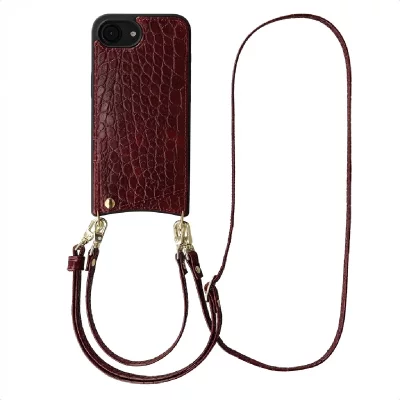 SELENCIA Coque de t&eacute;lephone Nova Croco avec cordon et porte-cartes pour iPhone 17e / 16e - Choco Brown
