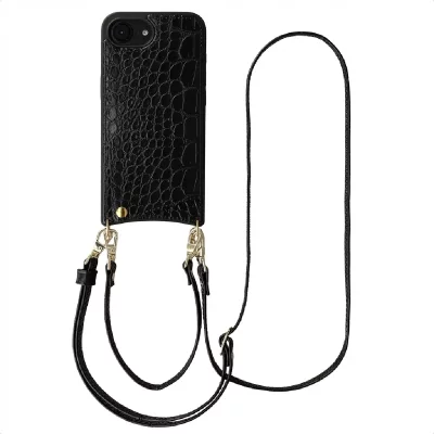 SELENCIA Coque de t&eacute;lephone Nova Croco avec cordon et porte-cartes pour iPhone 17e / 16e - Noir