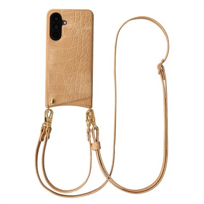 SELENCIA Coque de t&eacute;l&eacute;phone Nova Croco avec cordon et porte-cartes pour Samsung Galaxy A36 - Toasted Almond