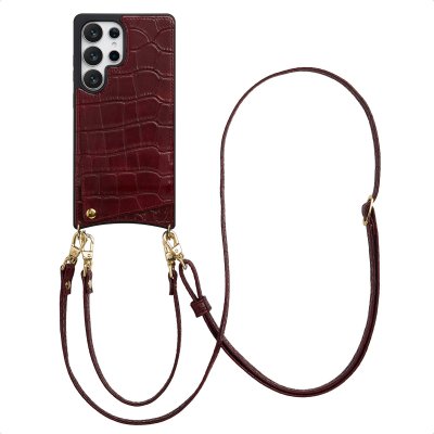 SELENCIA Coque de t&eacute;lephone Nova Croco avec cordon et porte-cartes pour Samsung Galaxy S25 Ultra - Burgundy